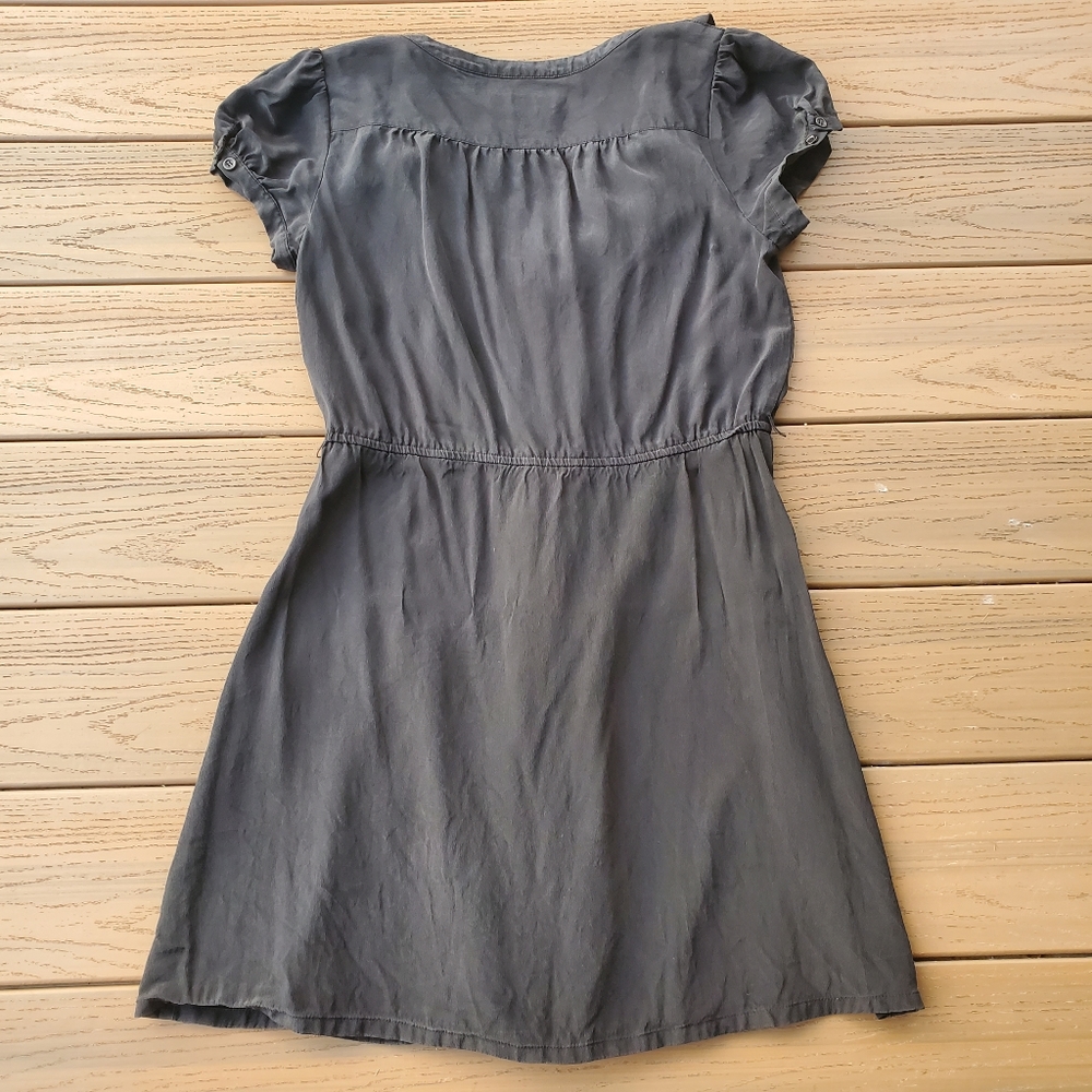 INC Black Mini Dress Button Front A-Line Ruffle Silk Work Party Sustainable 8 - Picture 4 of 11